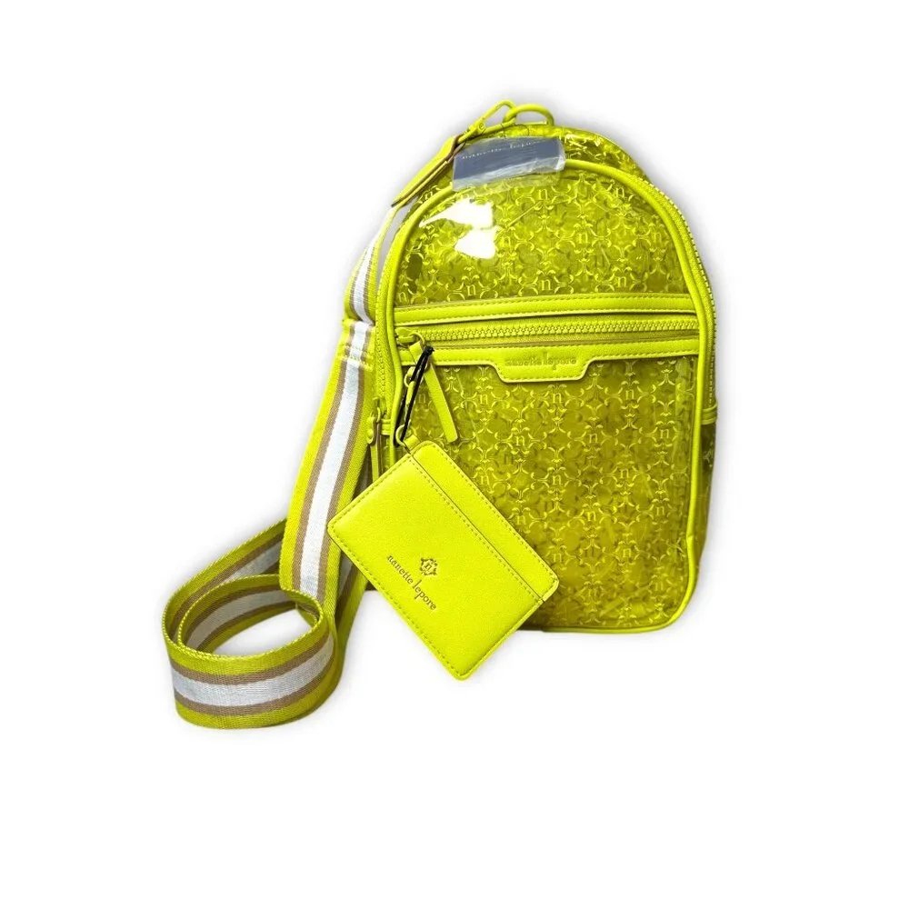 Nanette Lepore Kourt Logo Sling Backpack Clear Lime Vegan Leather